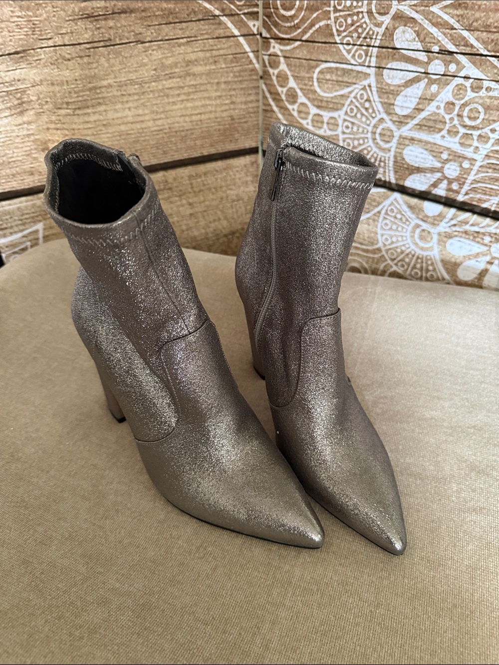 Jessica Simpson Shimmery Silver Pointed Toe Ankle Boots